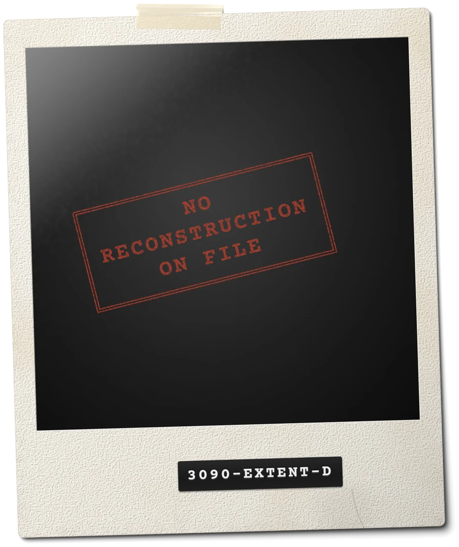 Evidence print 3090-EXTENT-D: Bone Object. Stamped "No reconstruction on file".